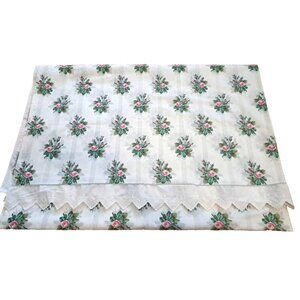 Atelier Martex Twin Flat Sheet Lace Trim Pink Rosebud White Percale Cottage